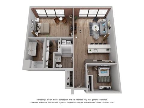 Floor plan for 2 beds, 2 baths, 1134 sqft